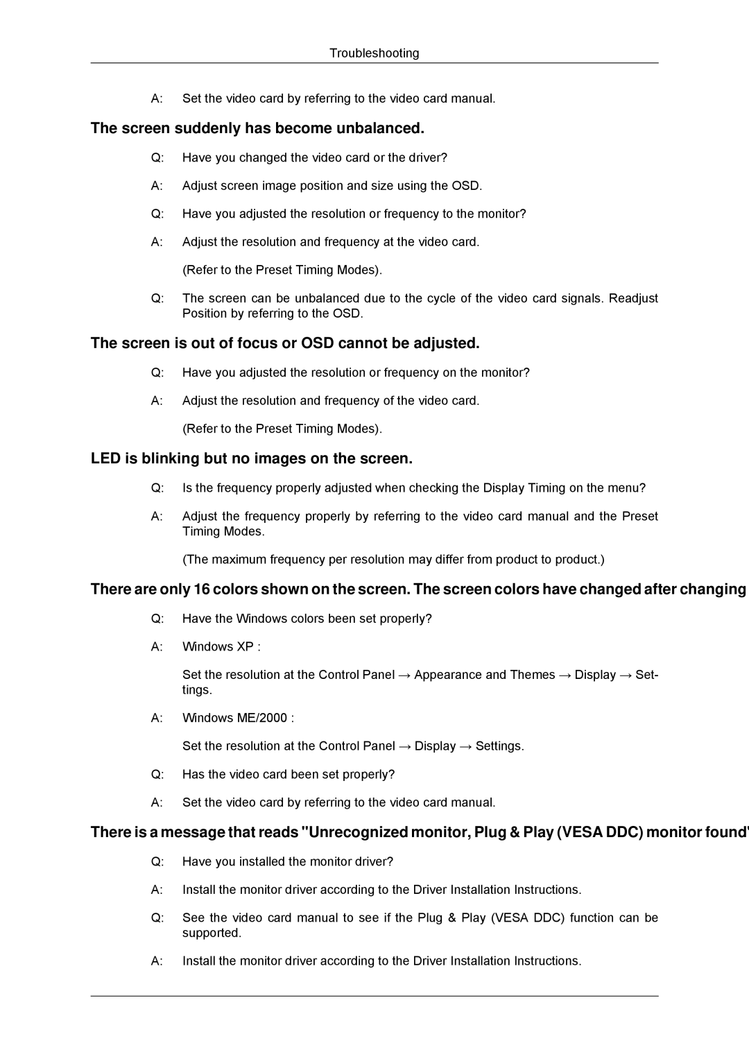 Samsung LS17CMNSFMXV, LS16CMYSFUXJ, LS16CMYSFMXV manual Screen suddenly has become unbalanced 