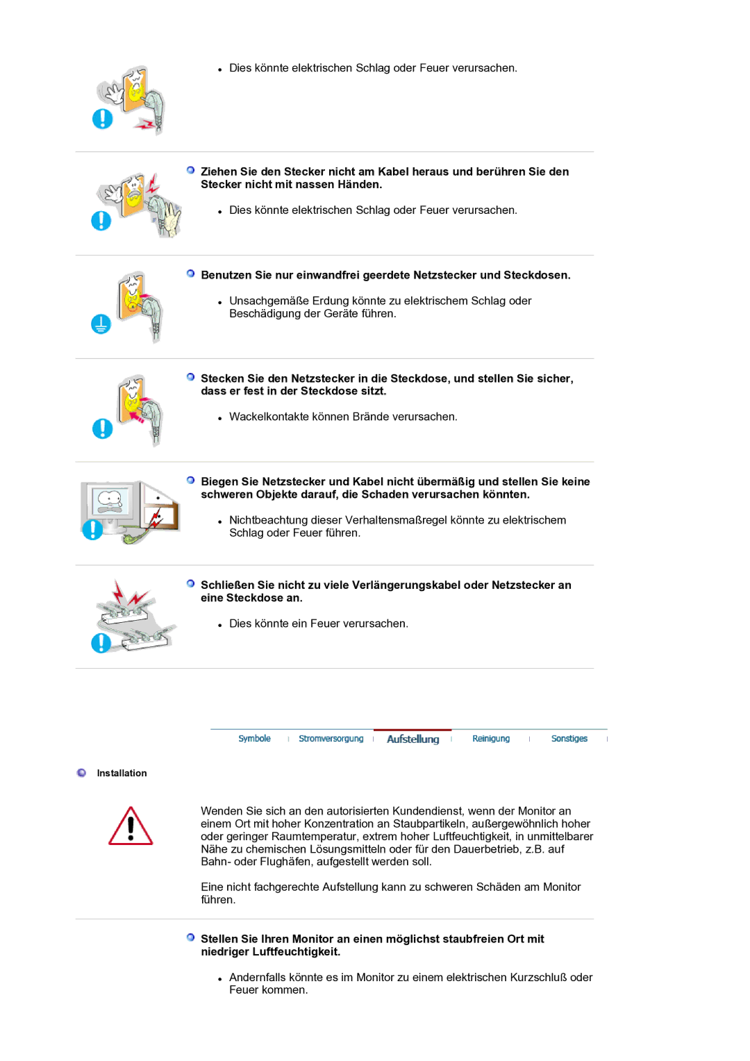 Samsung LS17BIDKSV/EDC manual Dies könnte elektrischen Schlag oder Feuer verursachen 