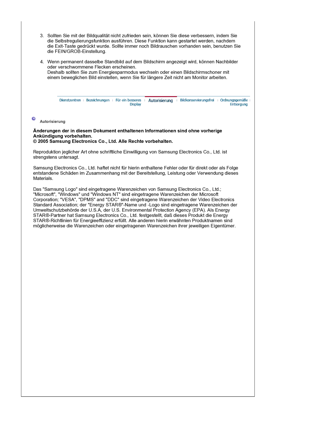 Samsung LS17BIDKSV/EDC manual Autorisierung 