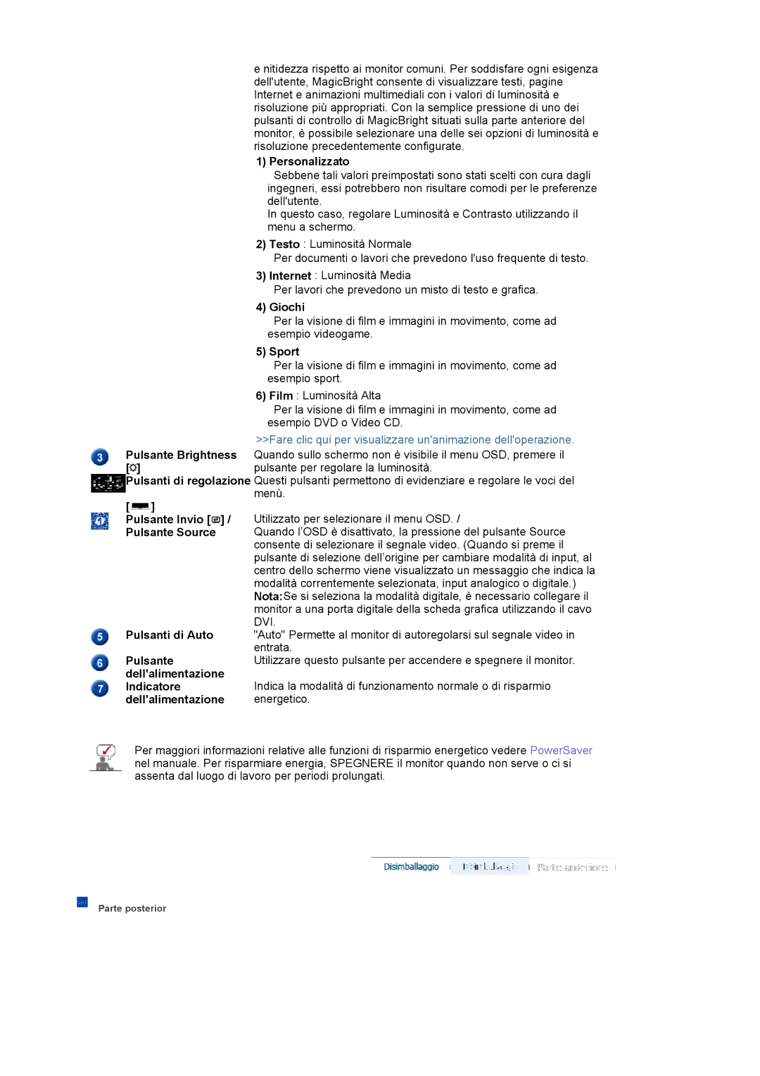 Samsung LS17BIDKSV/EDC Personalizzato, Giochi, Sport, Pulsante Invio, Pulsante Source, Pulsanti di Auto, Dellalimentazione 