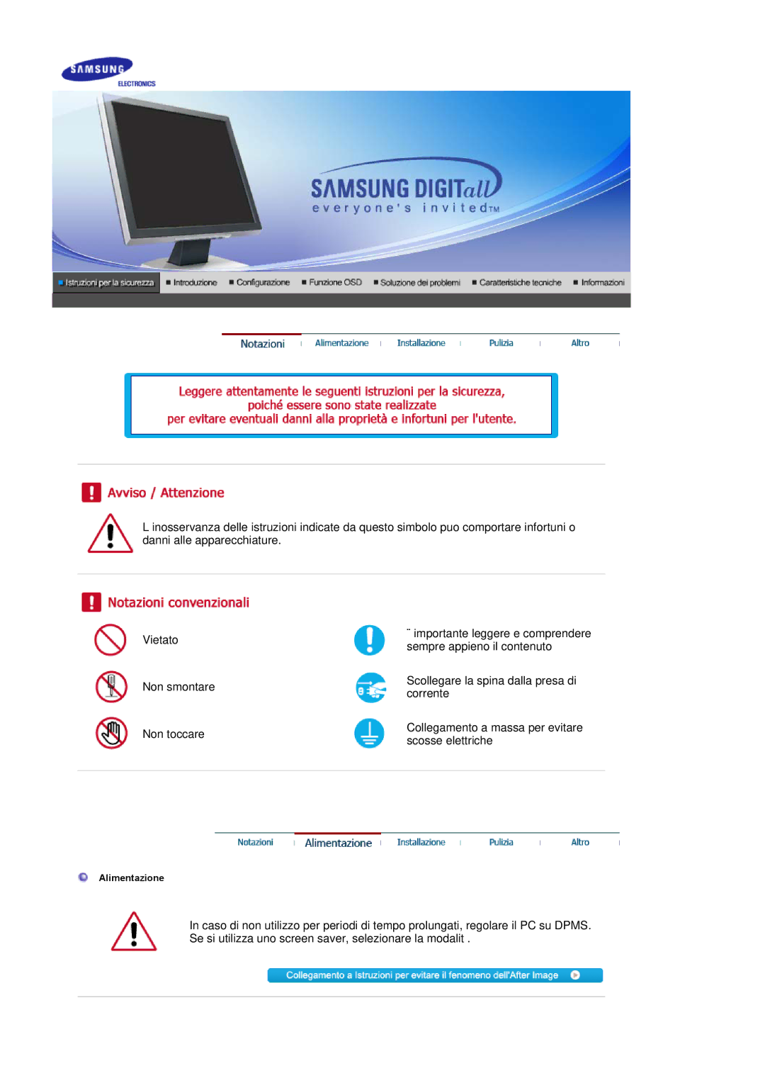 Samsung LS17BIDKSV/EDC manual Importante leggere e comprendere sempre appieno il contenuto 