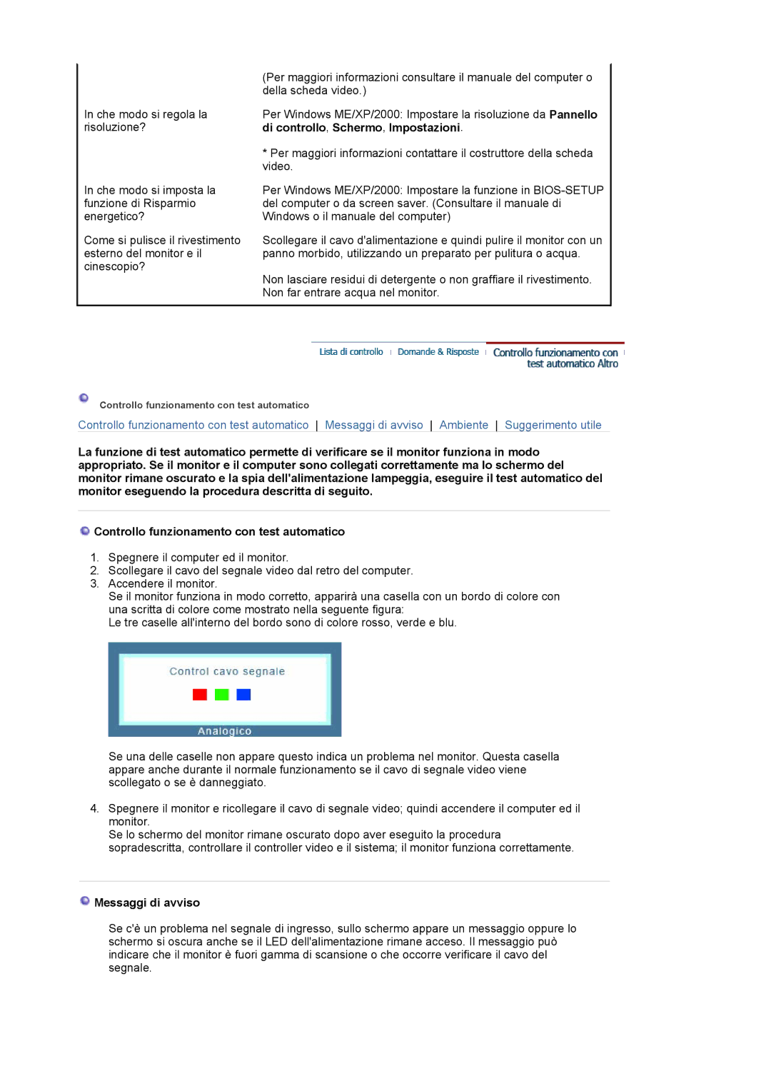 Samsung LS17BIDKSV/EDC manual Messaggi di avviso 