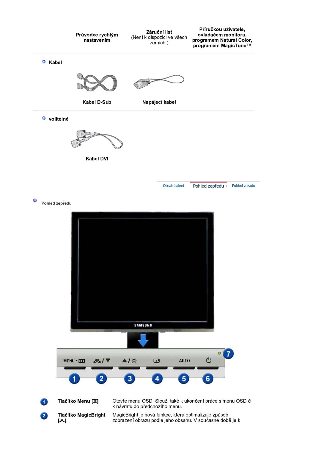 Samsung LS17BIDKSV/EDC manual Není k dispozici ve všech 