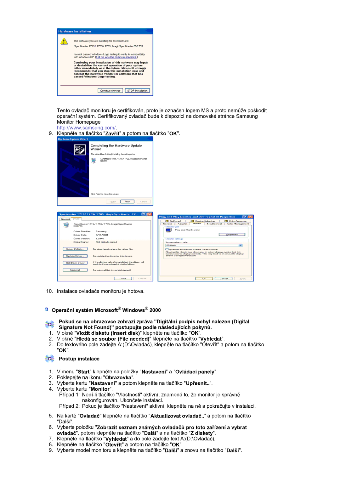 Samsung LS17BIDKSV/EDC manual Postup instalace 