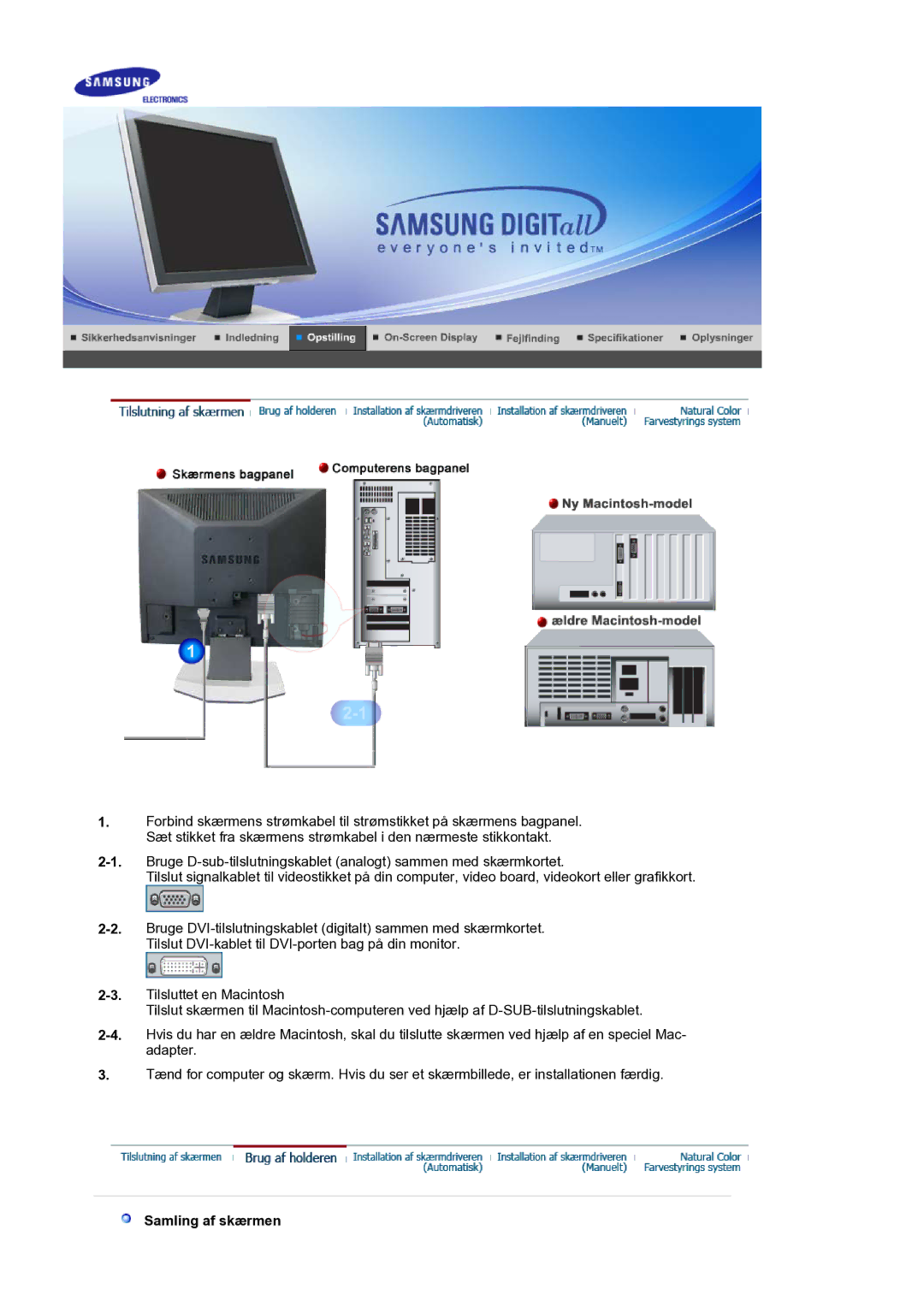 Samsung LS17BIDKSV/EDC manual Samling af skærmen 