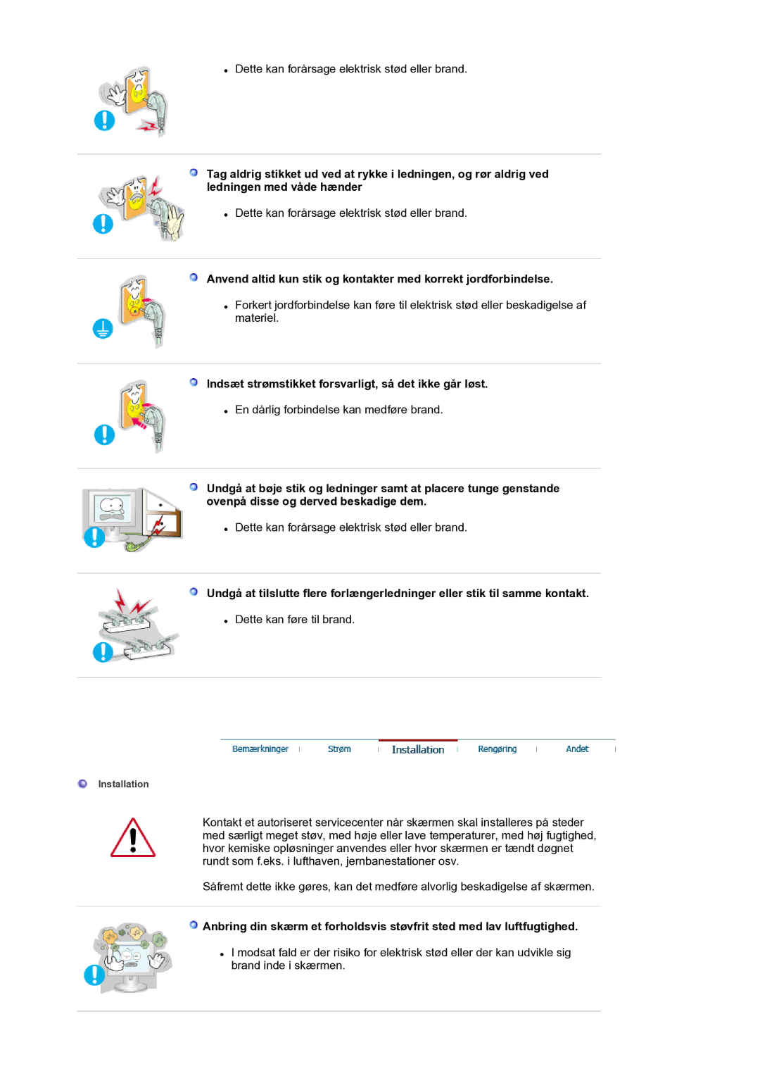 Samsung LS17BIDKSV/EDC manual Indsæt strømstikket forsvarligt, så det ikke går løst 