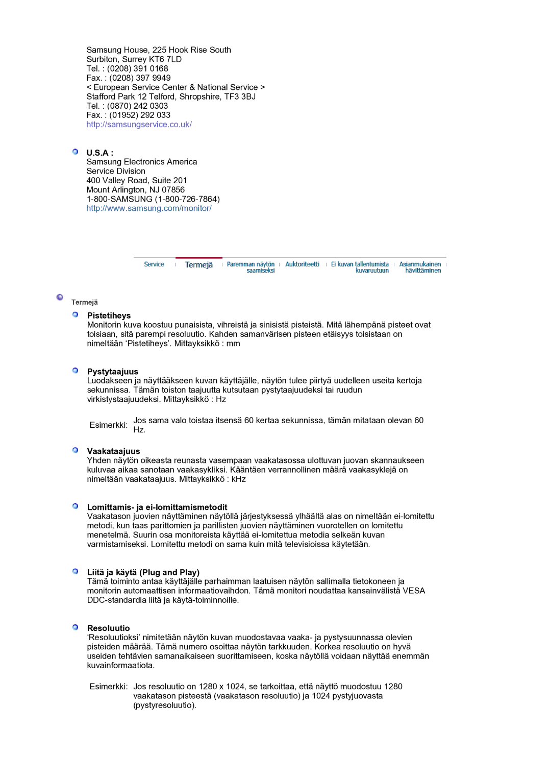 Samsung LS17BIDKSV/EDC manual Pistetiheys, Pystytaajuus, Vaakataajuus, Lomittamis- ja ei-lomittamismetodit, Resoluutio 