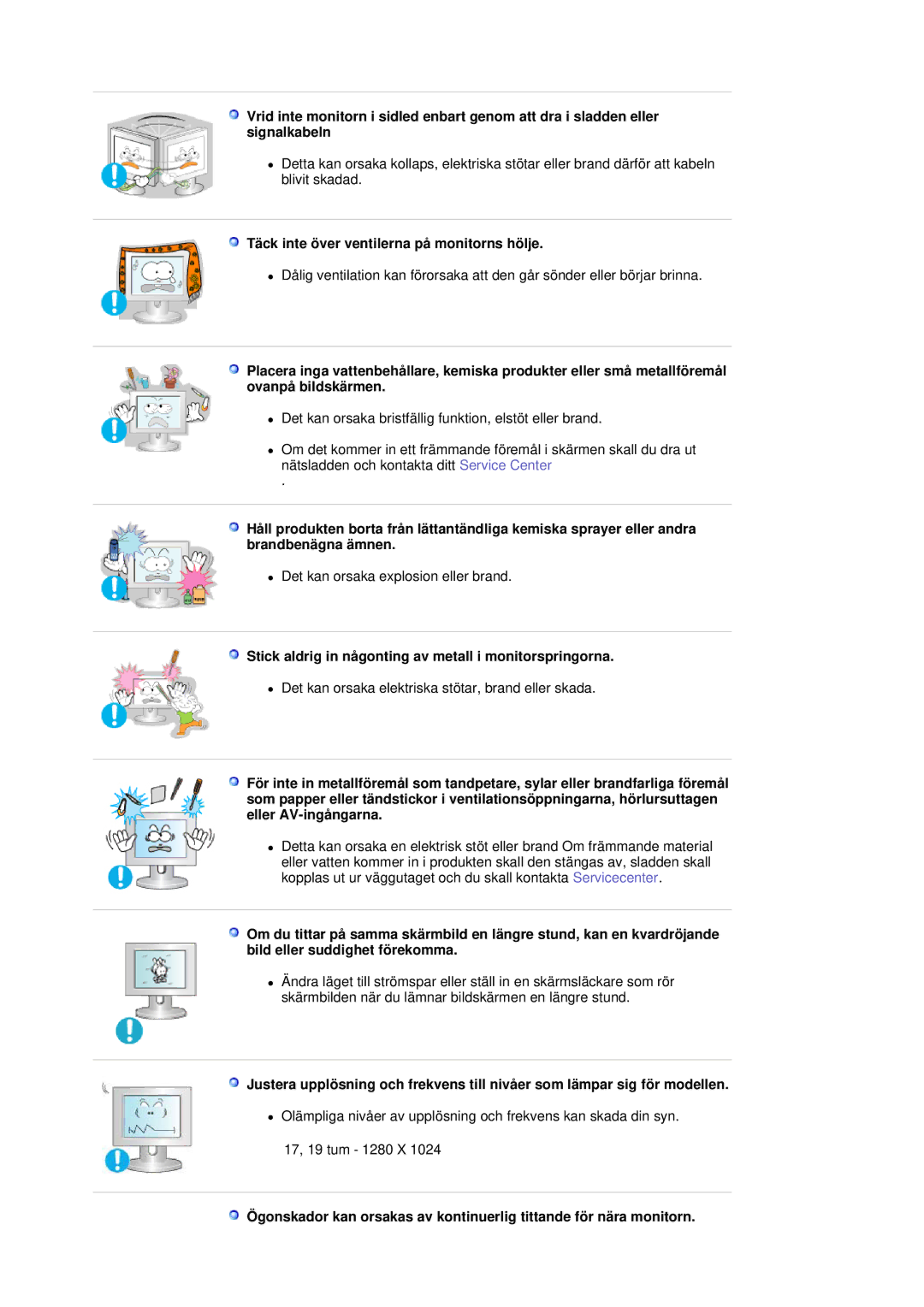 Samsung LS17BIDKSV/EDC manual Täck inte över ventilerna på monitorns hölje 