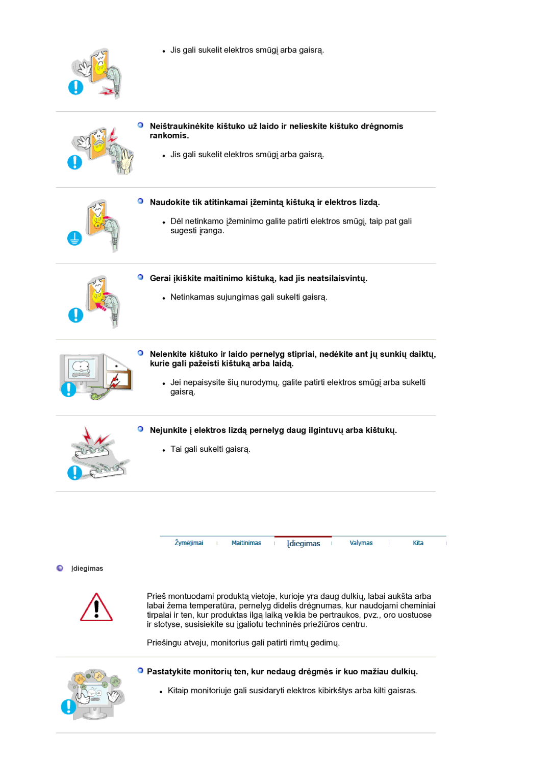 Samsung LS17BIDKSV/EDC manual Naudokite tik atitinkamai įžemintą kištuką ir elektros lizdą 