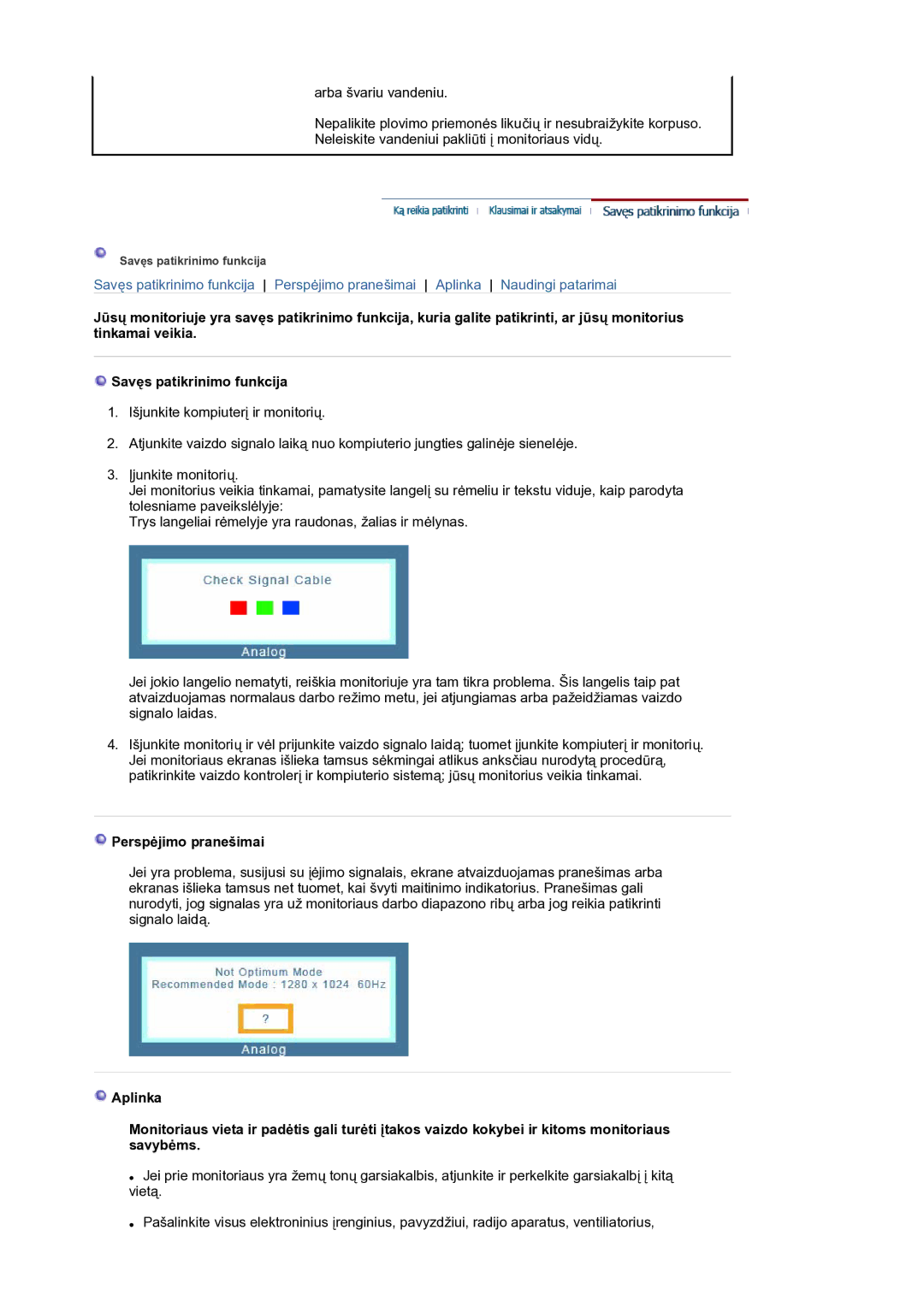 Samsung LS17BIDKSV/EDC manual Perspėjimo pranešimai 