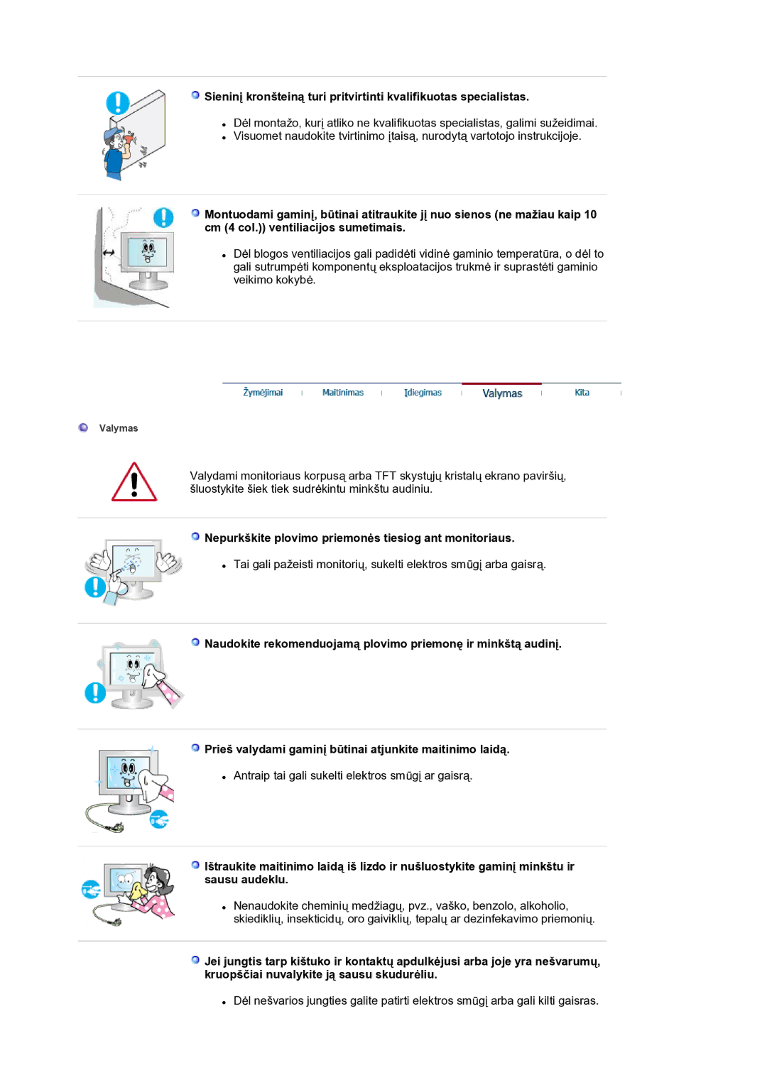 Samsung LS17BIDKSV/EDC manual Nepurkškite plovimo priemonės tiesiog ant monitoriaus 