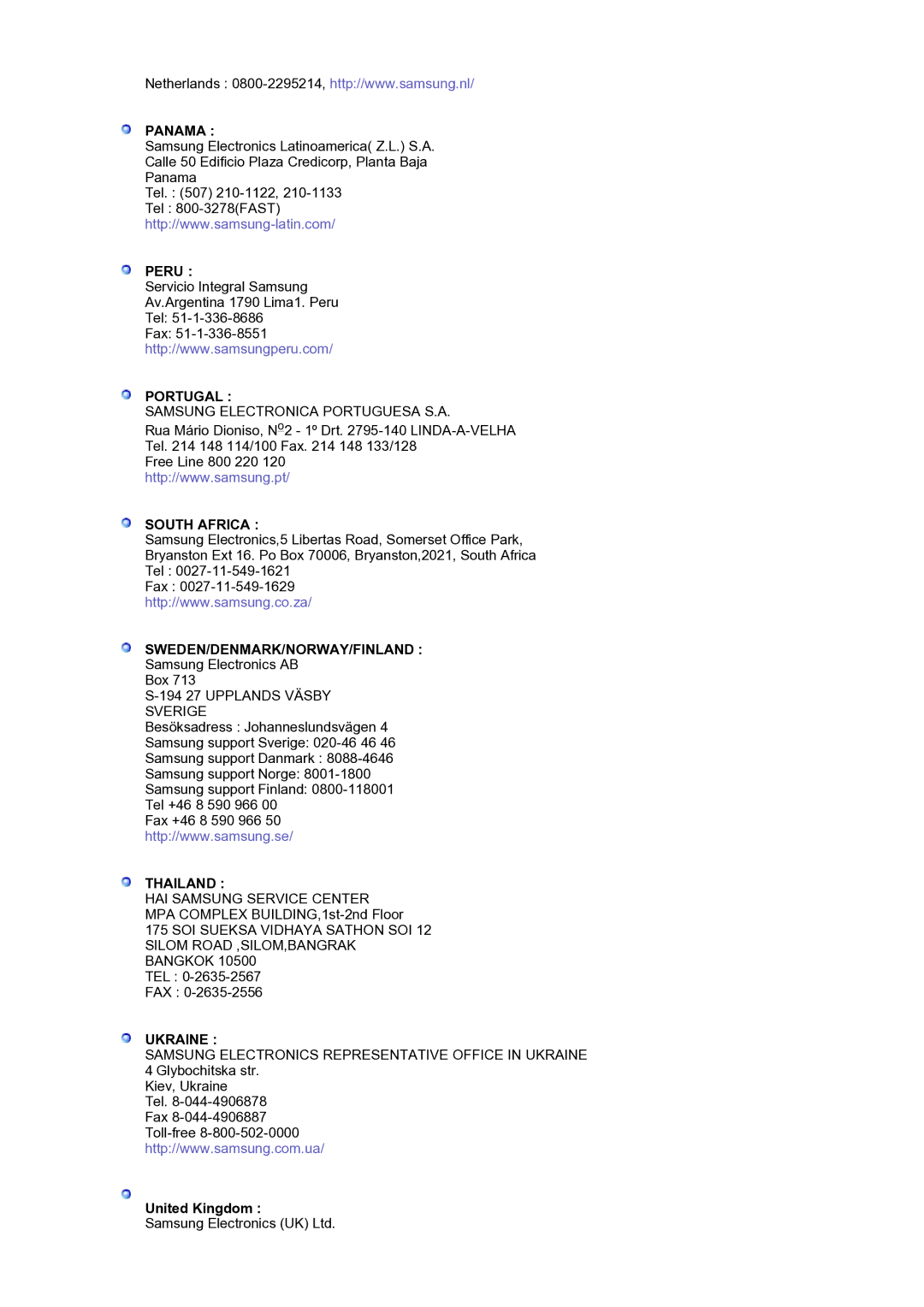 Samsung LS17BIDKSV/EDC manual Panama, United Kingdom 