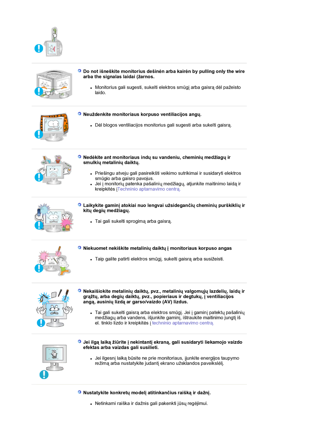 Samsung LS17BIDKSV/EDC manual Neuždenkite monitoriaus korpuso ventiliacijos angų 