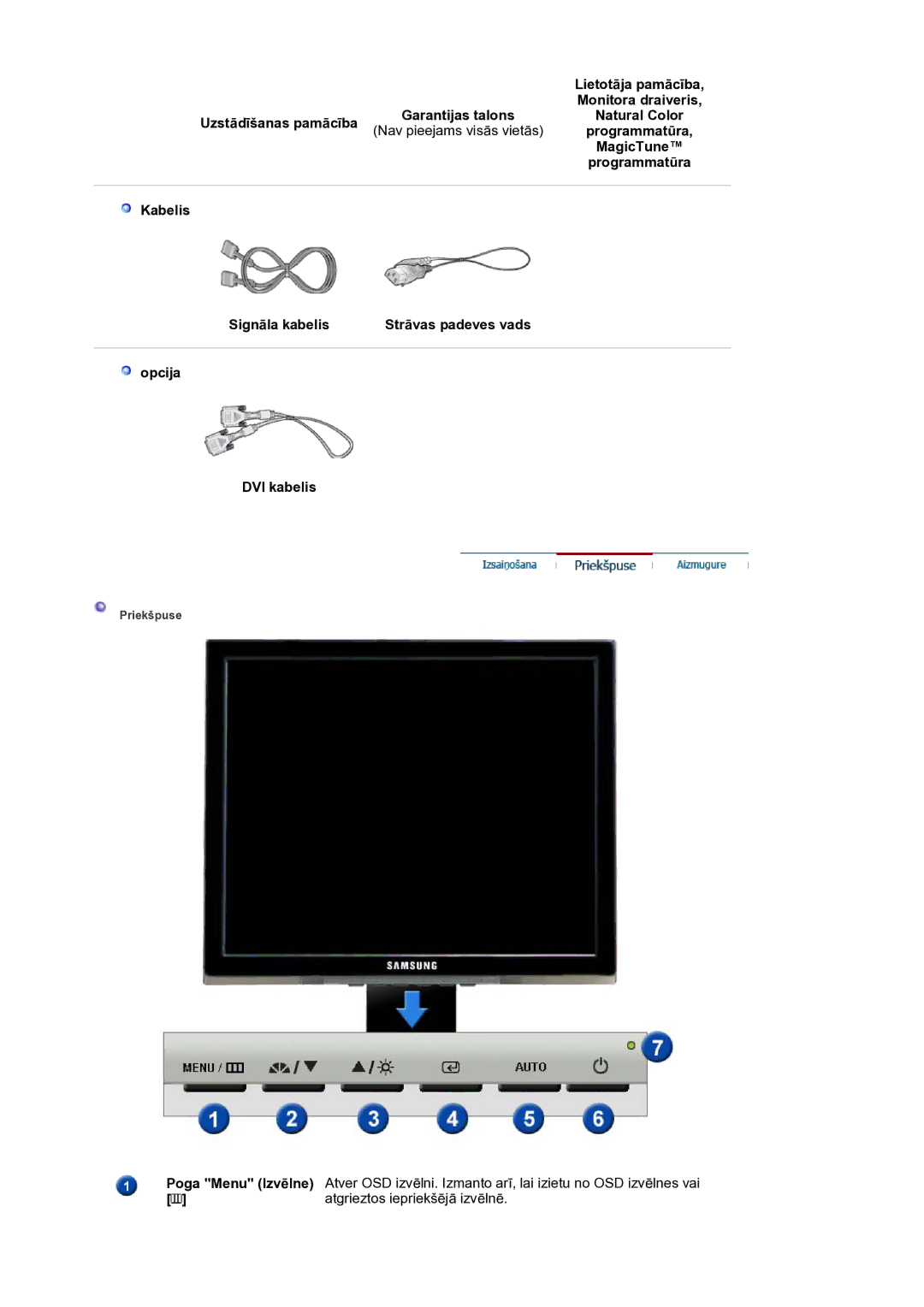 Samsung LS17BIDKSV/EDC manual Lietotāja pamācība, Monitora draiveris, Uzstādīšanas pamācība Garantijas talons Natural Color 