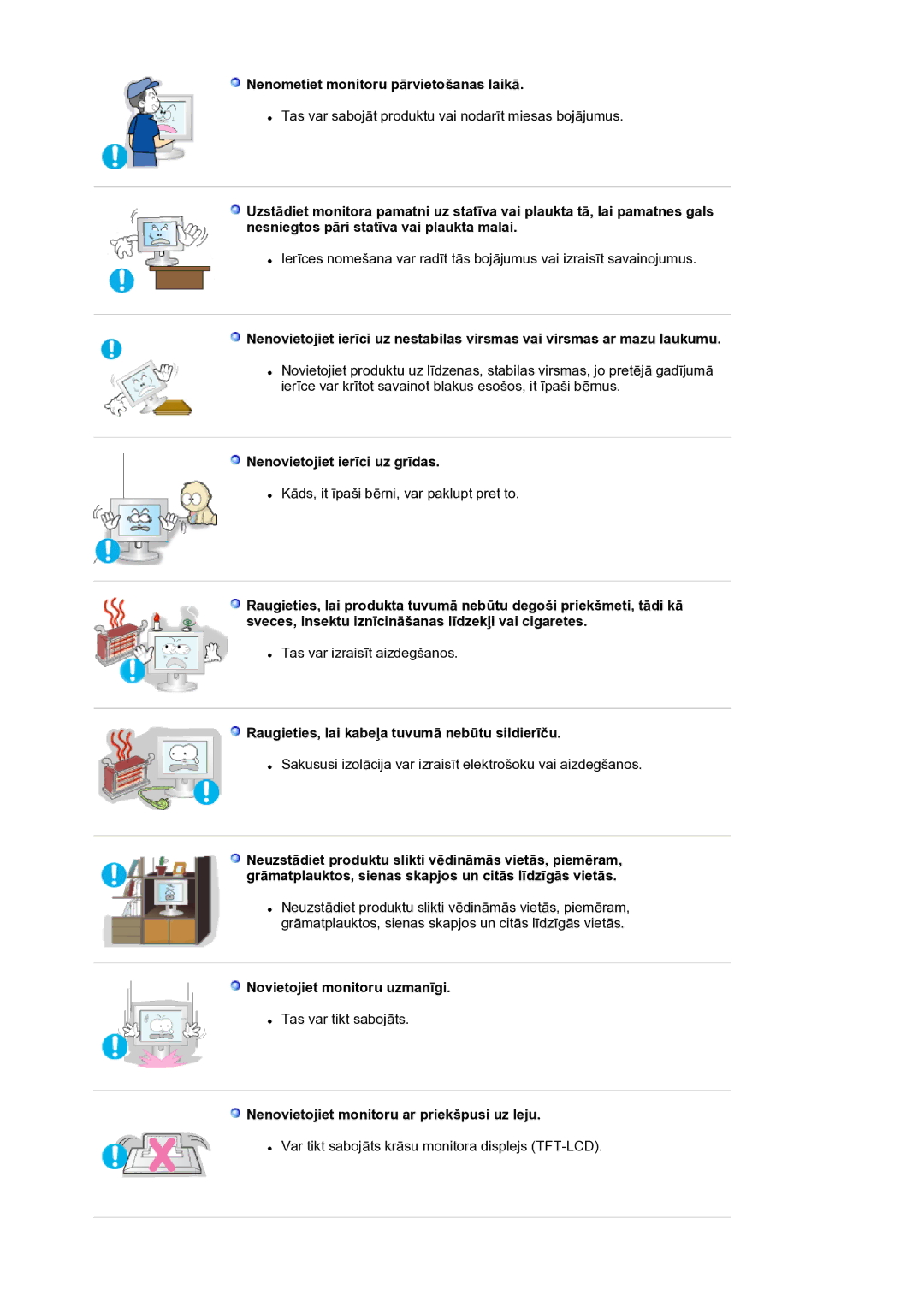 Samsung LS17BIDKSV/EDC manual Nenometiet monitoru pārvietošanas laikā, Nenovietojiet ierīci uz grīdas 