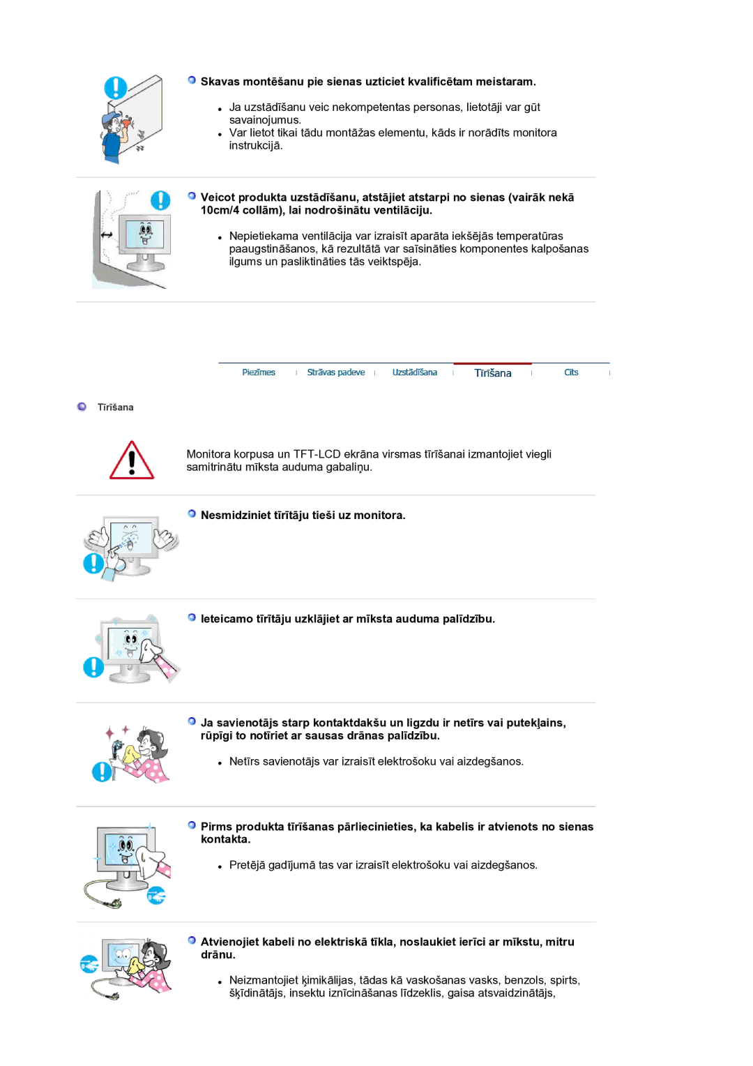 Samsung LS17BIDKSV/EDC manual Skavas montēšanu pie sienas uzticiet kvalificētam meistaram 