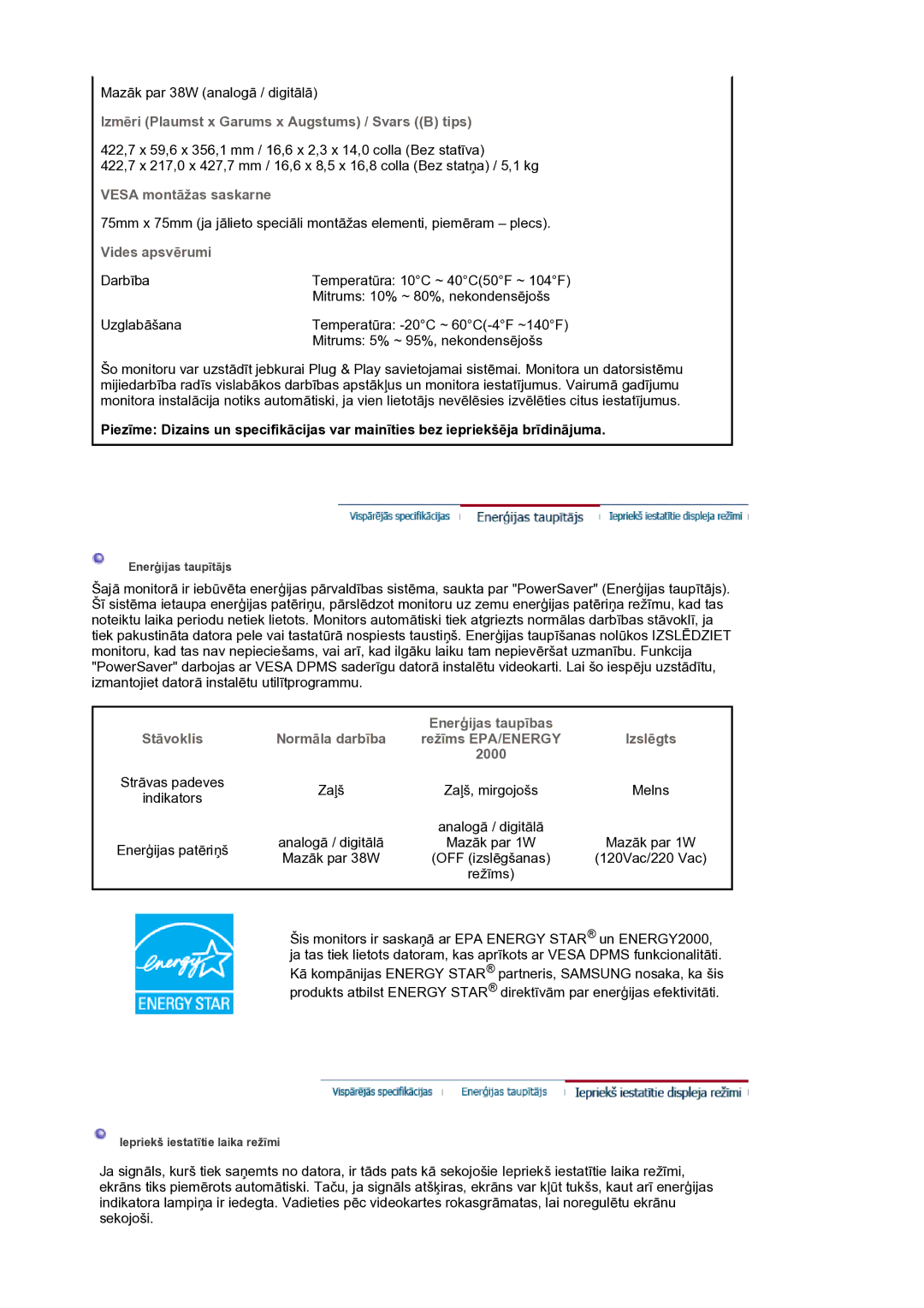 Samsung LS17BIDKSV/EDC manual Izmēri Plaumst x Garums x Augstums / Svars B tips, Vesa montāžas saskarne 