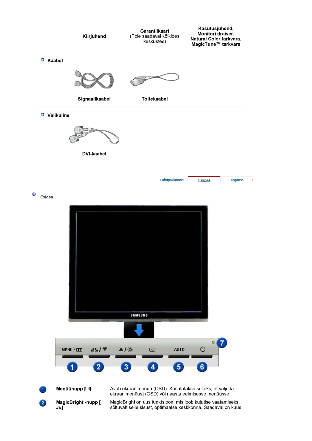 Samsung LS17BIDKSV/EDC manual Garantiikaart Kasutusjuhend Monitori draiver Kiirjuhend, Natural Color tarkvara 