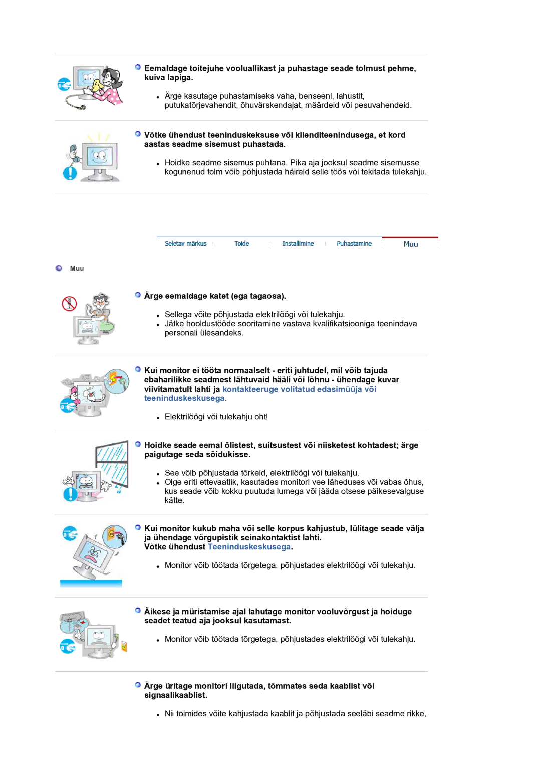 Samsung LS17BIDKSV/EDC manual Ärge eemaldage katet ega tagaosa, Võtke ühendust Teeninduskeskusega 