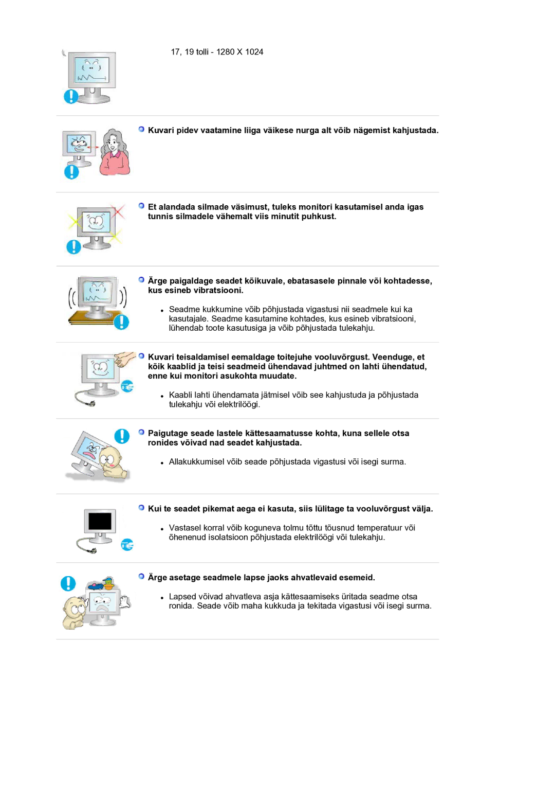 Samsung LS17BIDKSV/EDC manual Ärge asetage seadmele lapse jaoks ahvatlevaid esemeid 