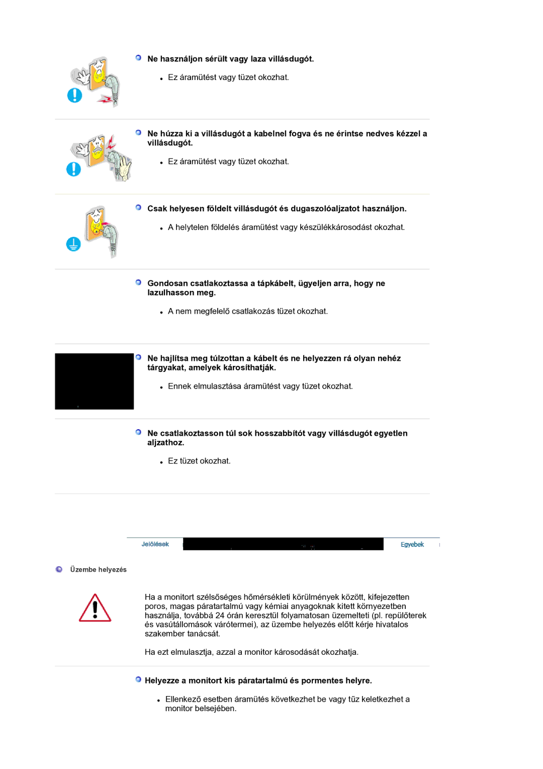 Samsung LS17BIDKSV/EDC manual Ne használjon sérült vagy laza villásdugót 