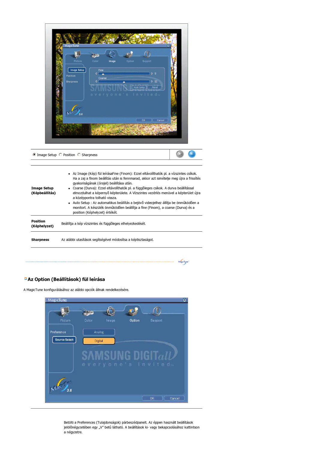 Samsung LS17BIDKSV/EDC manual Image Setup, Képbeállítás, Position, Képhelyzet, Sharpness 