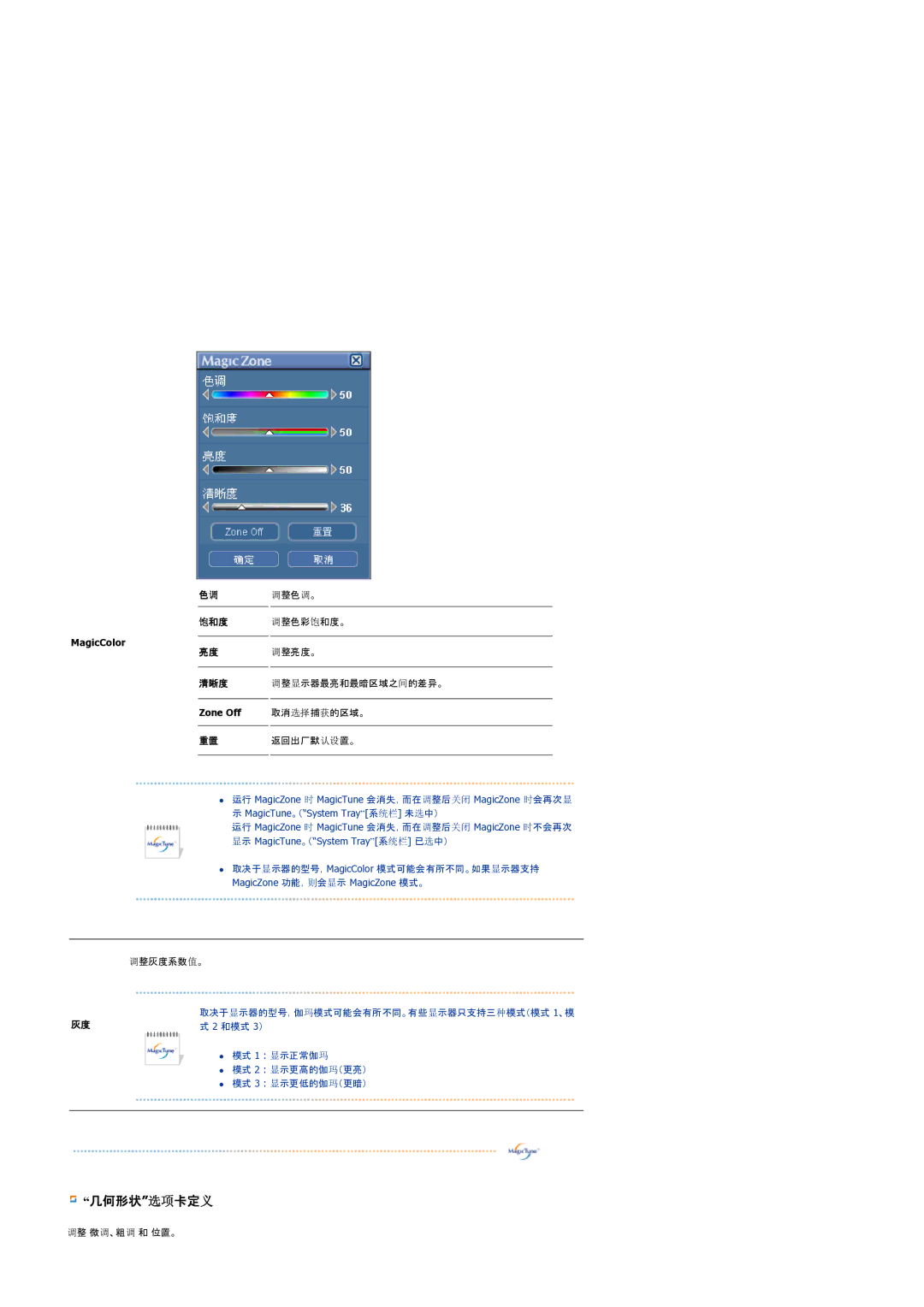 Samsung LS17BIDKSV/EDC manual 几行形状选选卡定义, MagicColor 