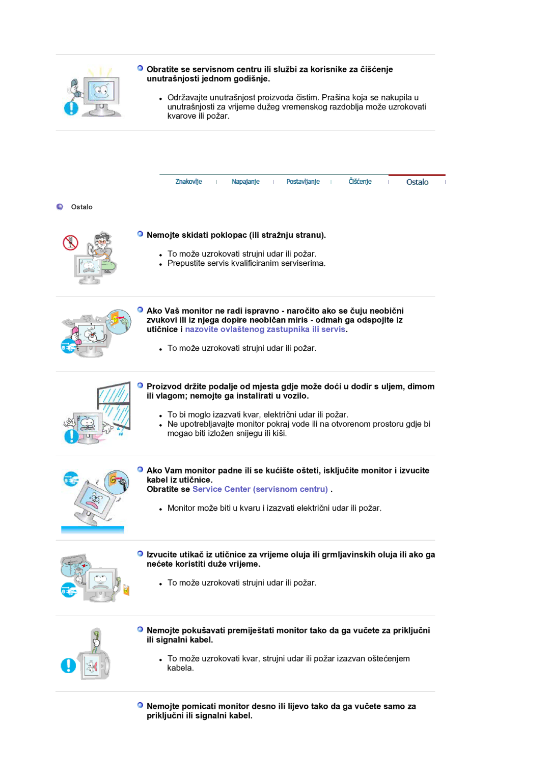 Samsung LS17BIDKSV/EDC manual Nemojte skidati poklopac ili stražnju stranu, Obratite se Service Center servisnom centru 