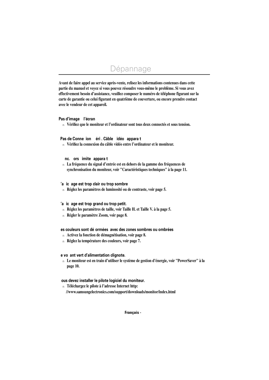 Samsung LS17CIBQSQ/EDC manual Dépannage 