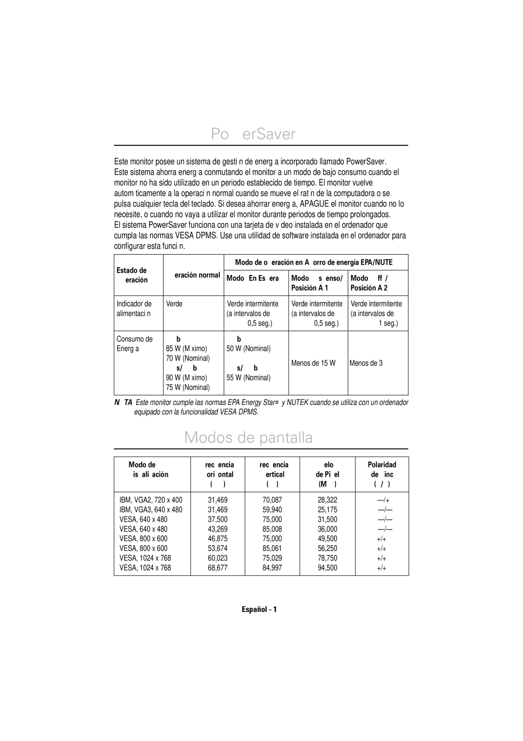 Samsung LS17CIBQSQ/EDC manual PowerSaver, Modos de pantalla 