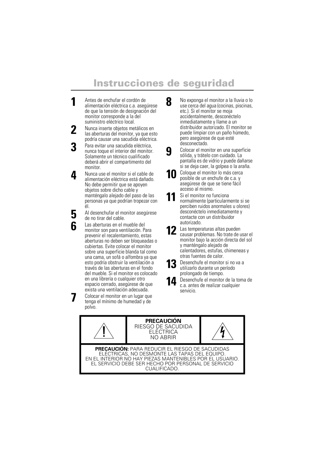 Samsung LS17CIBQSQ/EDC manual Instrucciones de seguridad 