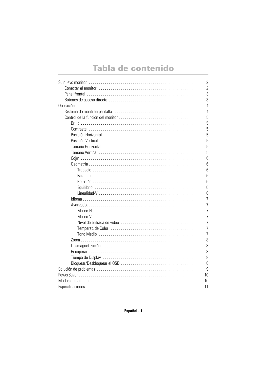 Samsung LS17CIBQSQ/EDC manual Tabla de contenido, Español 