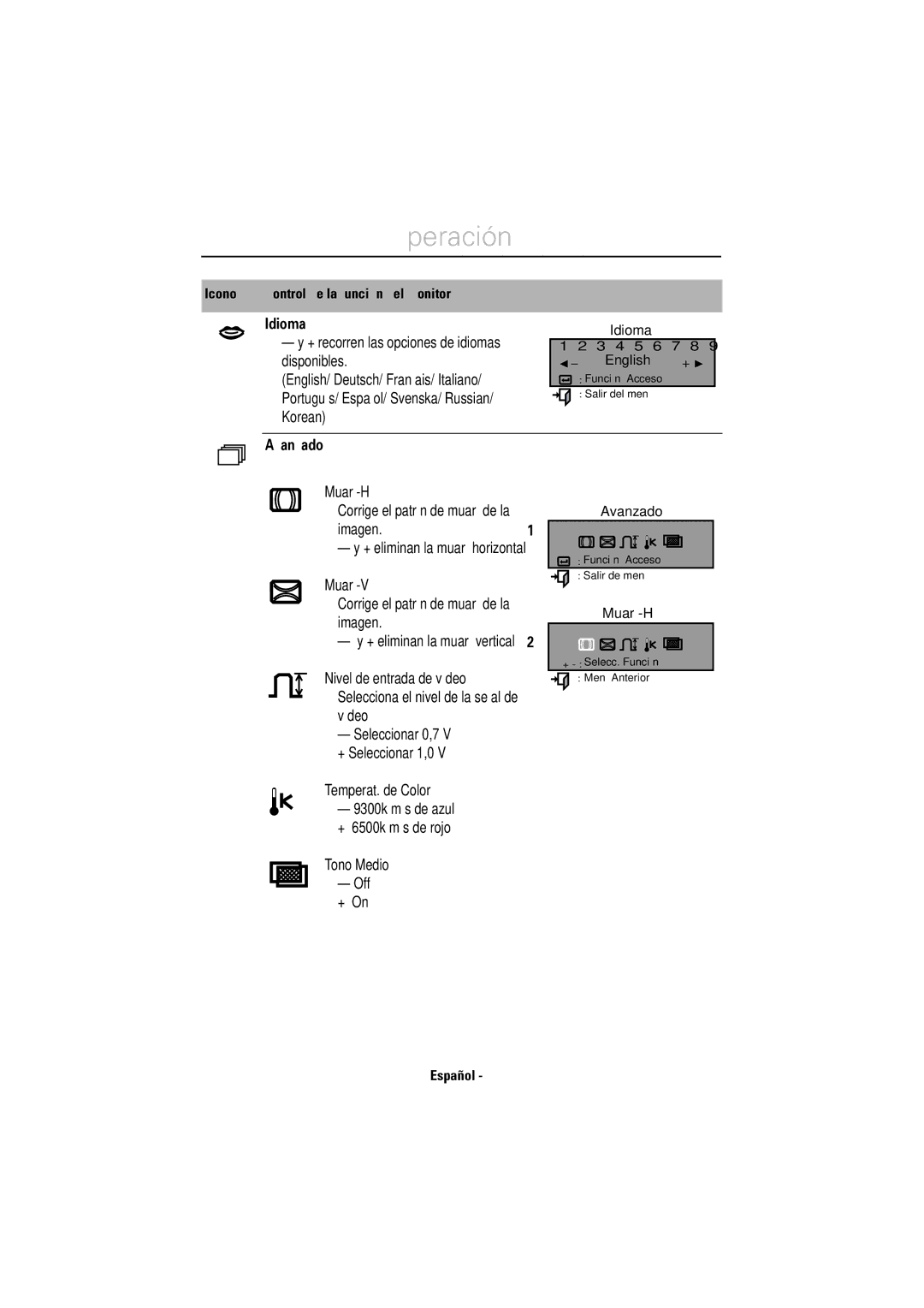 Samsung LS17CIBQSQ/EDC manual Idioma, Avanzado 