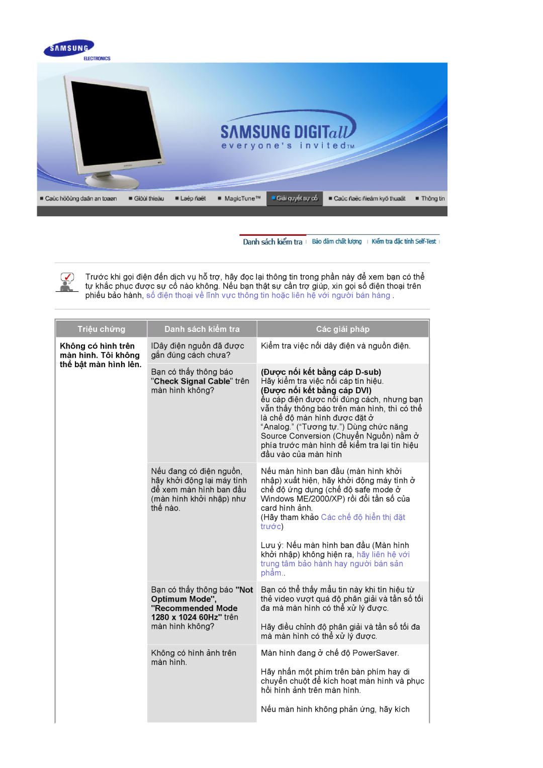 Samsung LS17DEPQFV/VNT, LS17DEPQAQ/ILC, LS19GSESS/VNT manual Danh sách kiểm tra, Check Signal Cable trên màn hình không? 