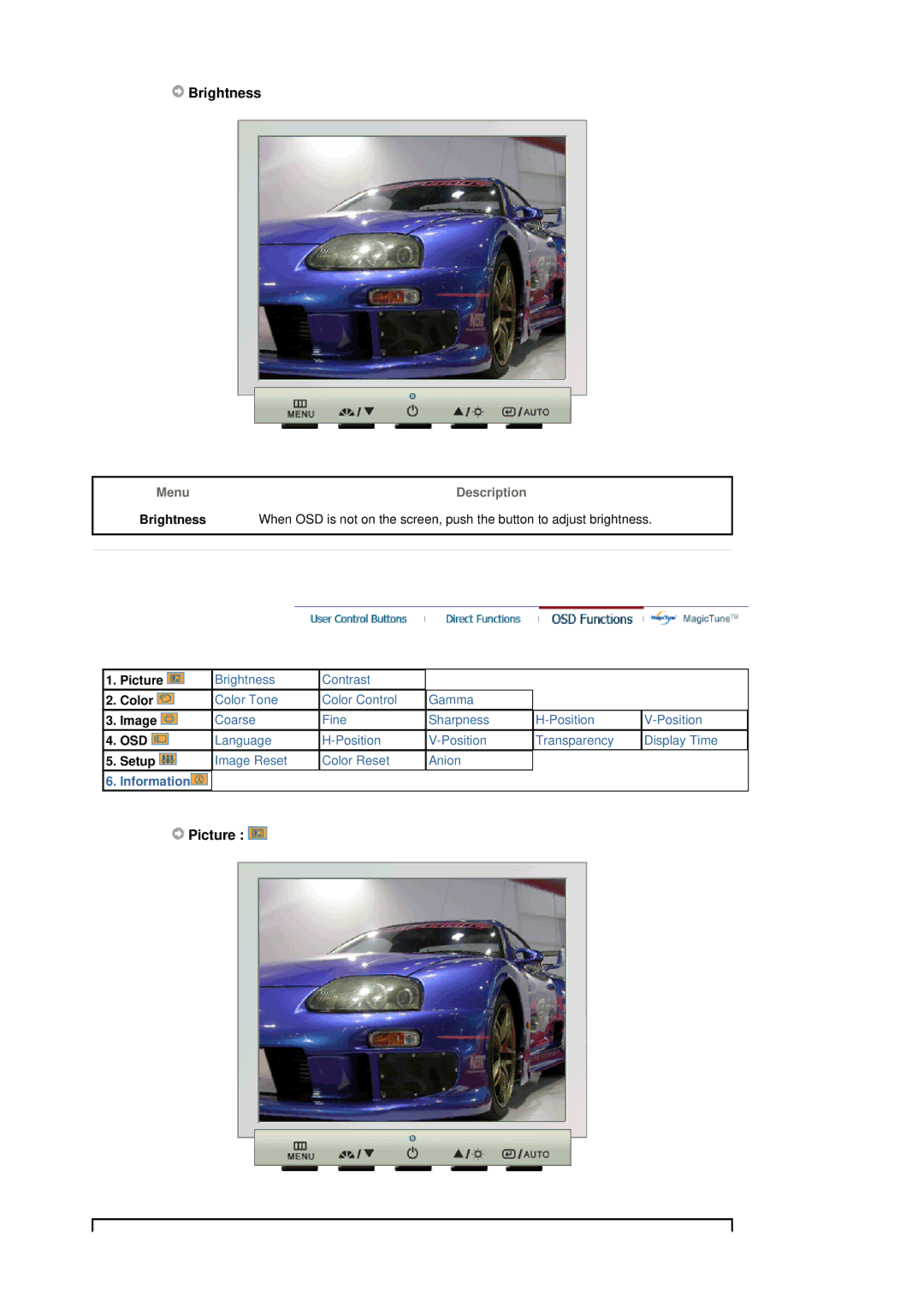 Samsung LS17GSEKS/EDC manual Brightness, Picture 