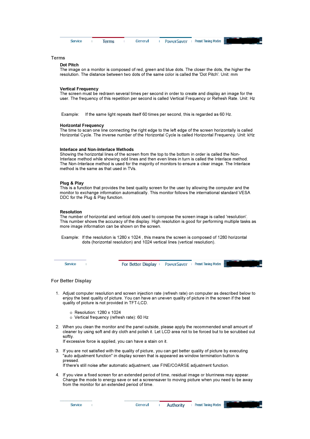 Samsung LS17GSEKS/EDC manual Terms, For Better Display 