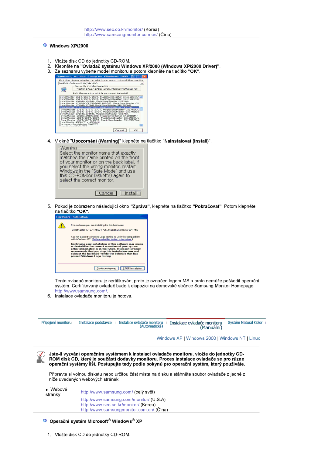 Samsung LS17GSEKS/EDC manual Windows XP/2000, Operaþní systém Microsoft Windows XP 