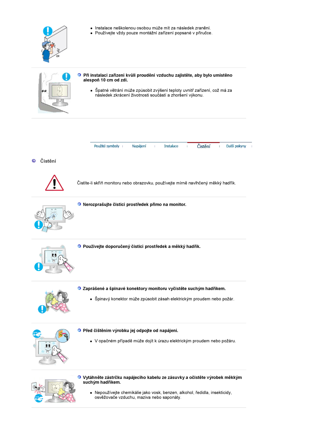 Samsung LS17GSEKS/EDC manual Čistění, Před čištěním výrobku jej odpojte od napájení 