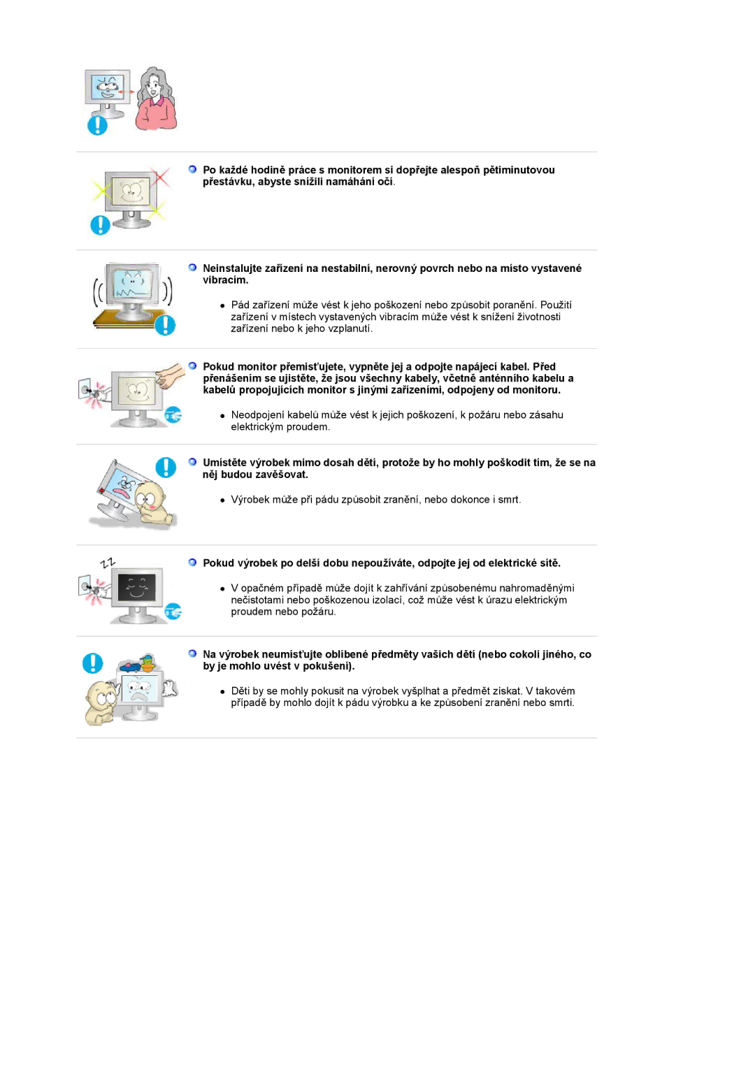 Samsung LS17GSEKS/EDC manual Výrobek může při pádu způsobit zranění, nebo dokonce i smrt 