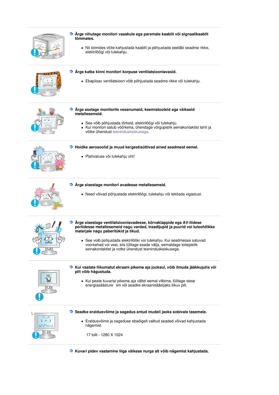 Samsung LS17GSEKS/EDC manual Ärge katke kinni monitori korpuse ventilatsiooniavasid 