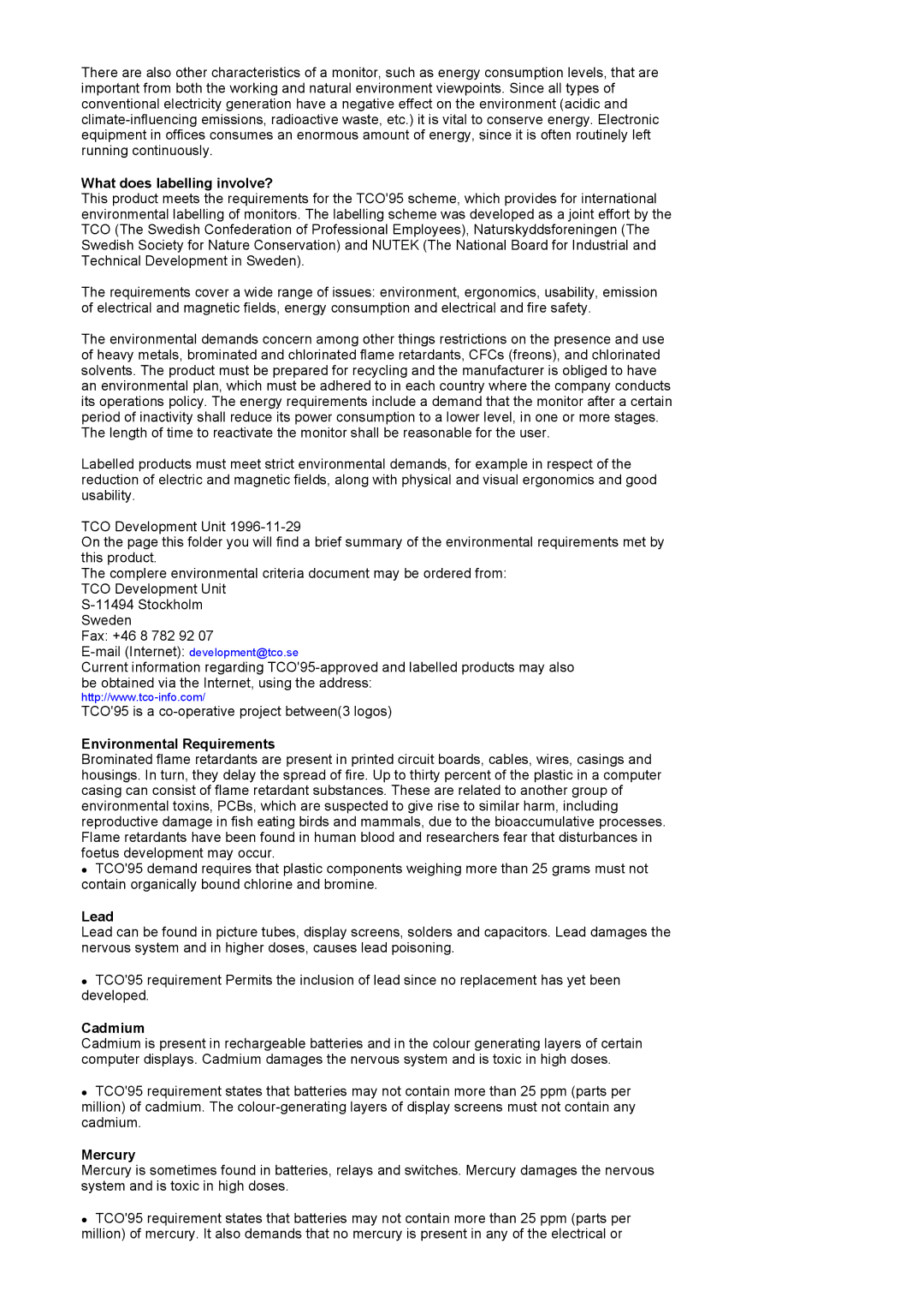 Samsung LS17GSEKS/EDC manual What does labelling involve?, Environmental Requirements, Lead, Cadmium, Mercury 