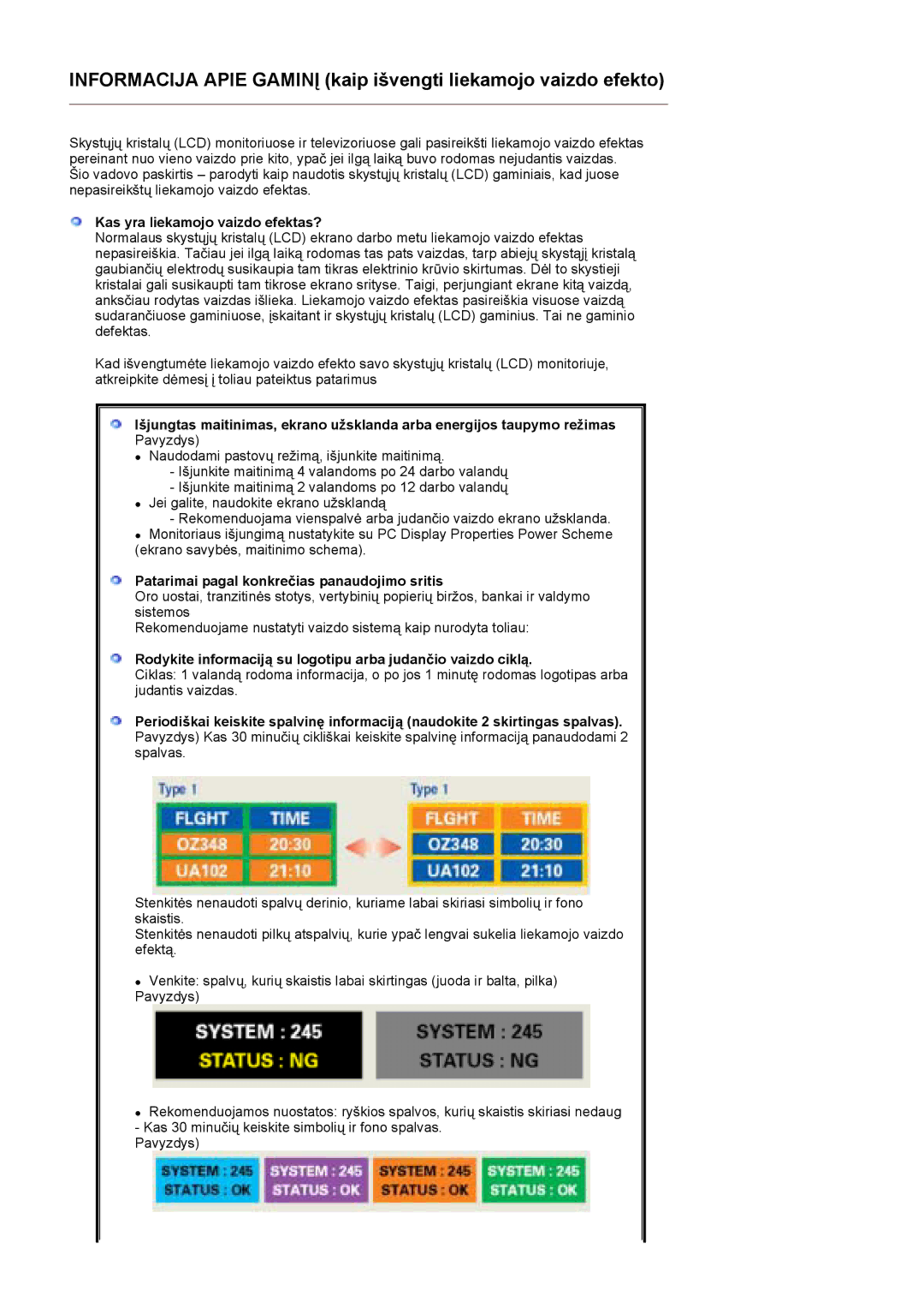 Samsung LS17GSEKS/EDC manual Kas yra liekamojo vaizdo efektas?, Patarimai pagal konkreþias panaudojimo sritis 