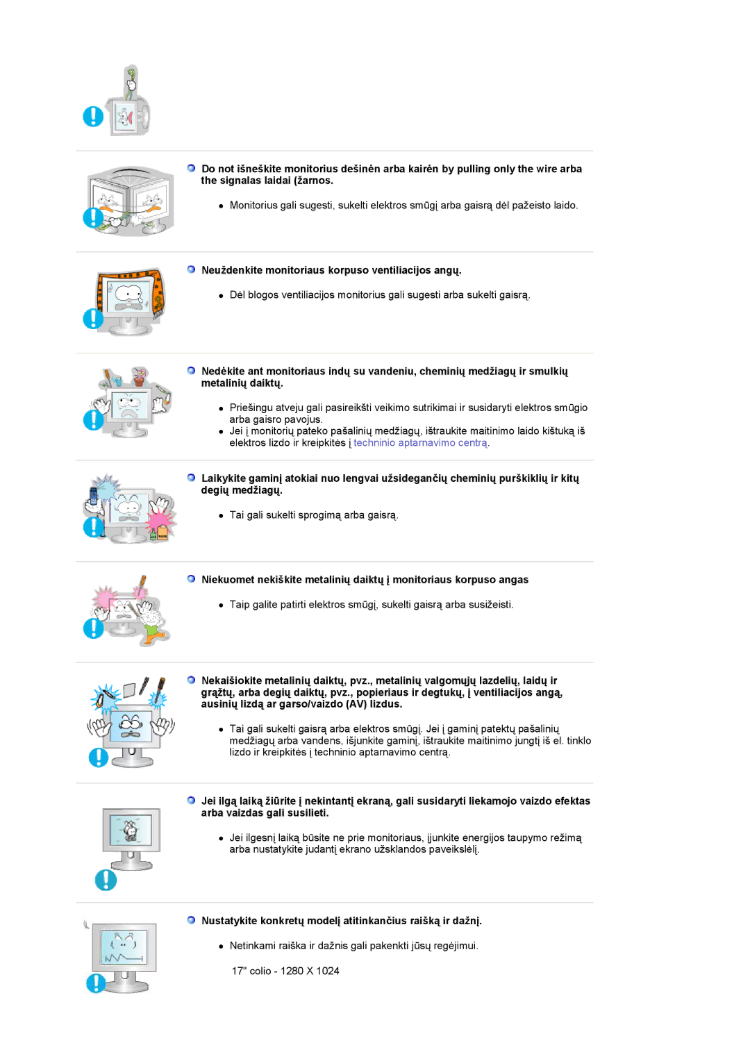 Samsung LS17GSEKS/EDC manual Neuždenkite monitoriaus korpuso ventiliacijos angų 