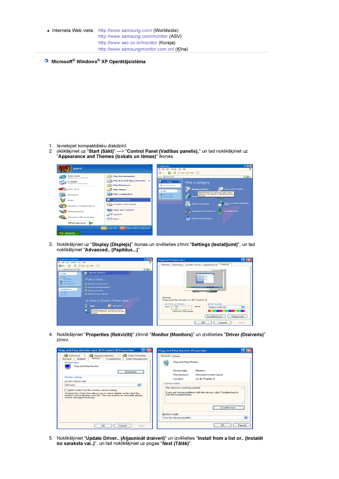 Samsung LS17GSEKS/EDC manual Microsoft Windows XP OperƝtƗjsistƝma 