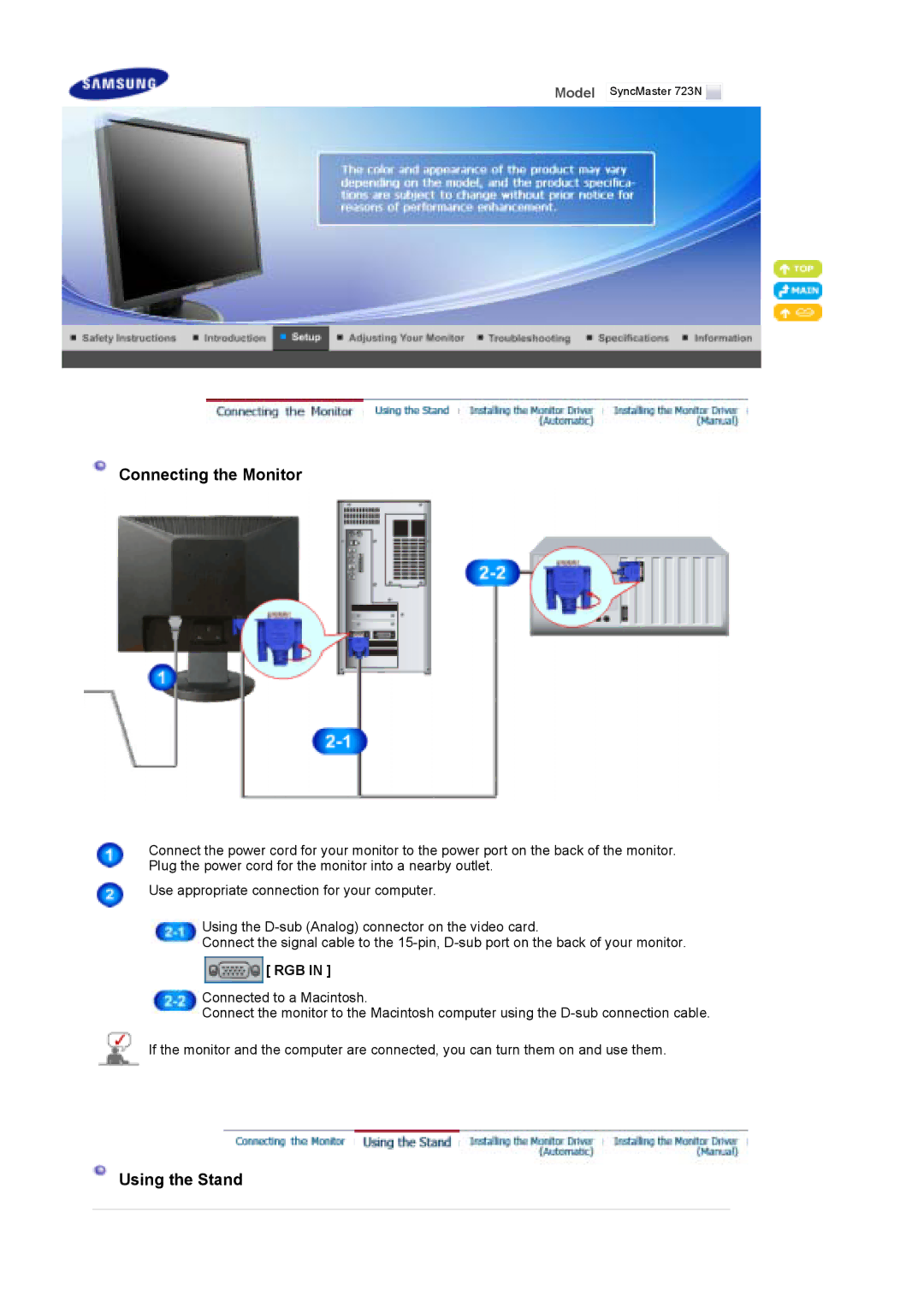 Samsung LS17HAAKBDUEDC, LS17HAAKSUEDC, LS17HAAKNUEDC manual Connecting the Monitor, Rgb 