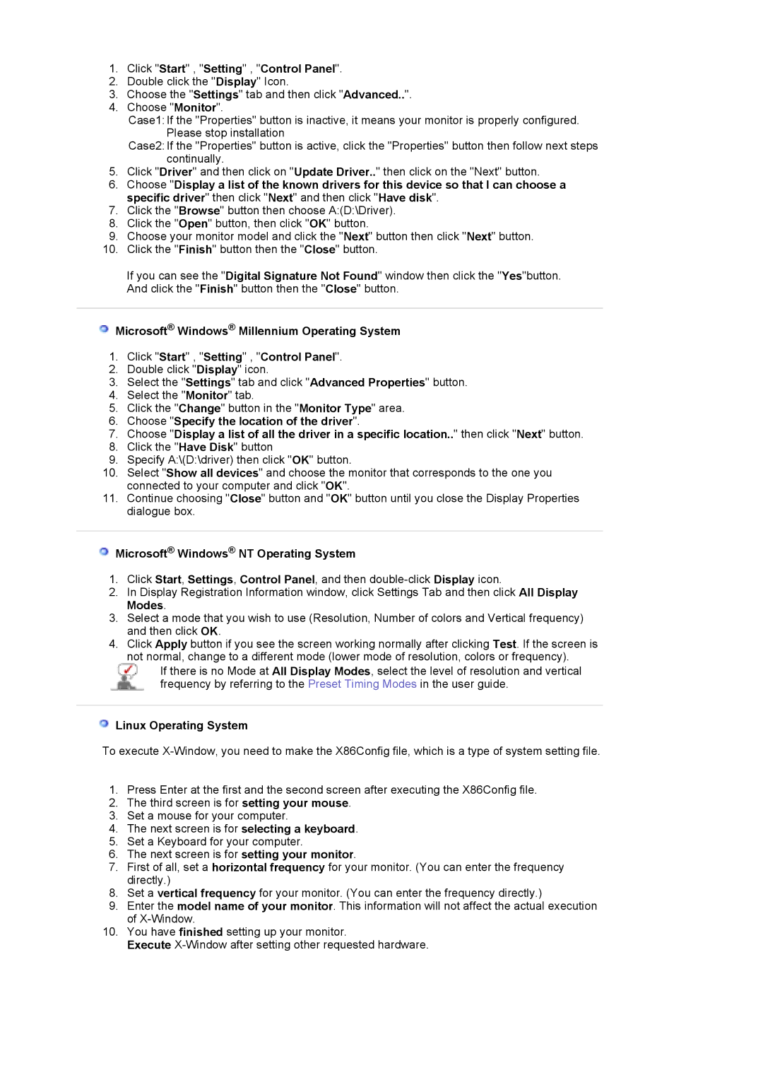 Samsung LS17HAAKNUEDC Click Start , Setting , Control Panel, Microsoft Windows NT Operating System, Linux Operating System 