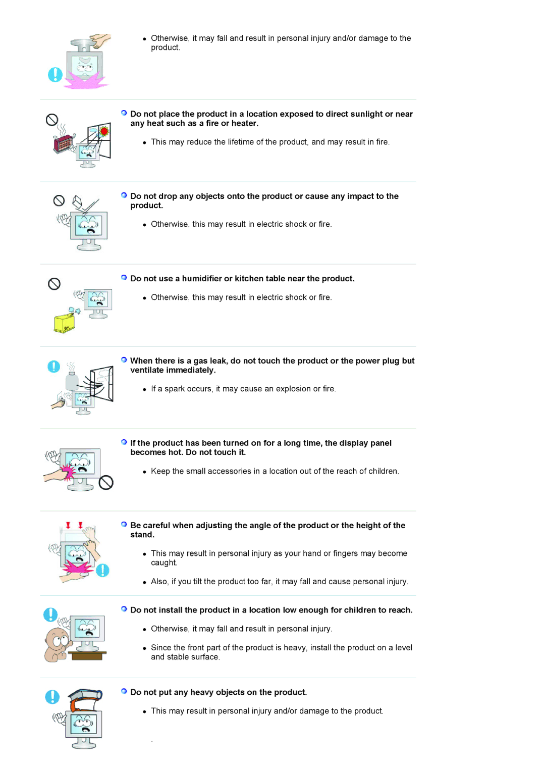 Samsung LS17HAAKSUEDC, LS17HAAKNUEDC, LS17HAAKBDUEDC manual Do not use a humidifier or kitchen table near the product 