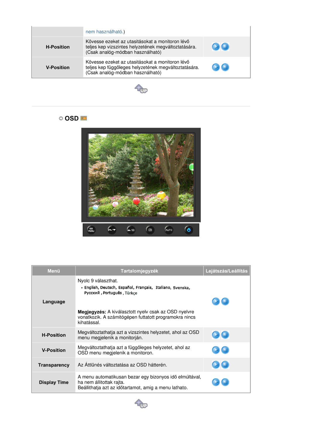 Samsung LS17HAATS/EDC, LS17HABTS7/EDC, LS19HATESH/EDC manual Nem használható, Language Position Transparency Display Time 