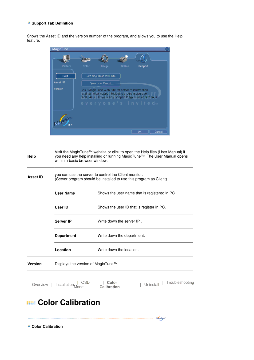 Samsung LS17HJBQHV/SAI, LS17HJBQHV/XSG, LS19HJBQHV/SAI manual Color Calibration 