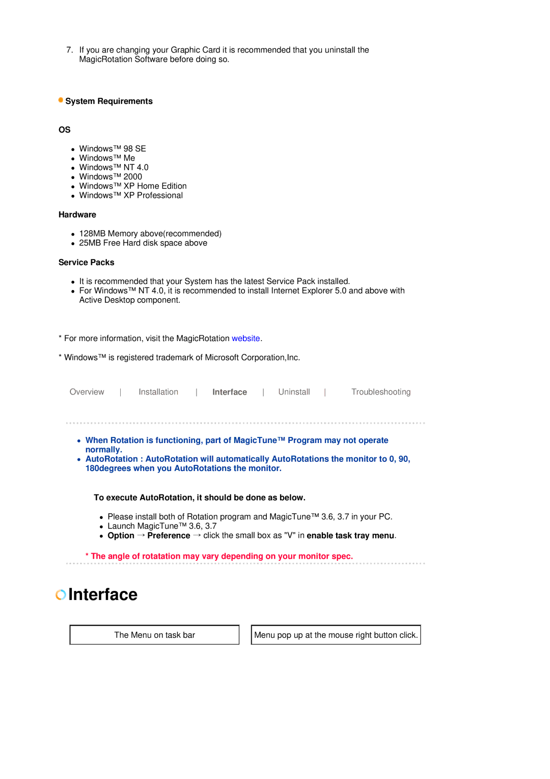 Samsung LS17HJBQHV/SAI, LS17HJBQHV/XSG manual Interface, Service Packs, To execute AutoRotation, it should be done as below 